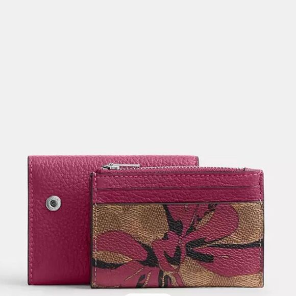 Coach Card Holder Wallet In Signature Canvas With Bow Print Bag Purse - Picture 12 of 17